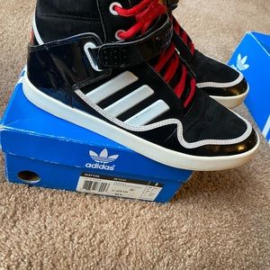 black white high top adidas